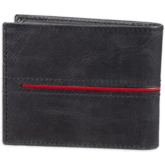 New Men's Leather Slim Bifold Wallet Black - Picture 3 of 6